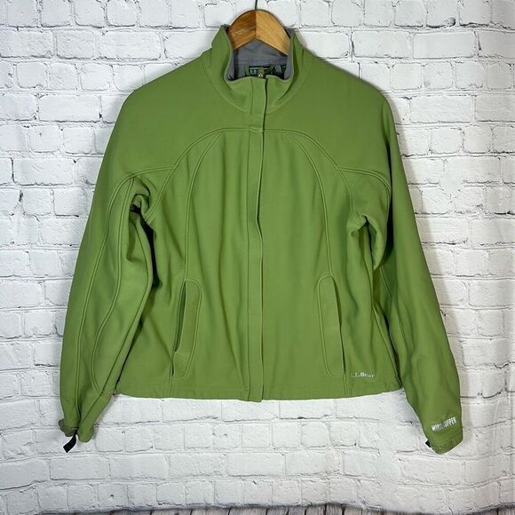 LL BEAN Soft Shell Windstopper Fleece Lined Nylon Jacket Zip Women M Green 0AKM4 - Picture 1 of 8